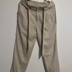 Loft Beige Linen/Cotton Blend Tie Waist Pants Caribbean Vacation
Women's